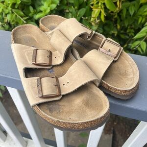 Taupe Arizona Suede Leather Birkenstock Sandal